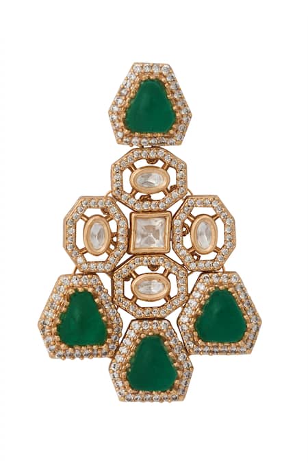 Nazaakat By Samara Singh_Green Zari Kundan Necklace And Earring Set _Online_at_Aza_Fashions