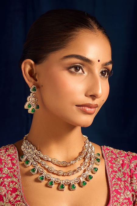 Samyukta Singhania Kundan Green Necklace & Earring Set 