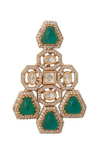 Shop Nazaakat By Samara Singh Mint Green Kundan Necklace And Earring Set Online at Aza Fashions Shop_Nazaakat By Samara Singh_Mint Green Kundan Necklace And Earring Set _Online_at_Aza_Fashions