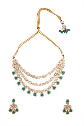 Shop Nazaakat By Samara Singh Mint Green Kundan Necklace And Earring Set at Aza Fashions Shop_Nazaakat By Samara Singh_Mint Green Kundan Necklace And Earring Set _at_Aza_Fashions