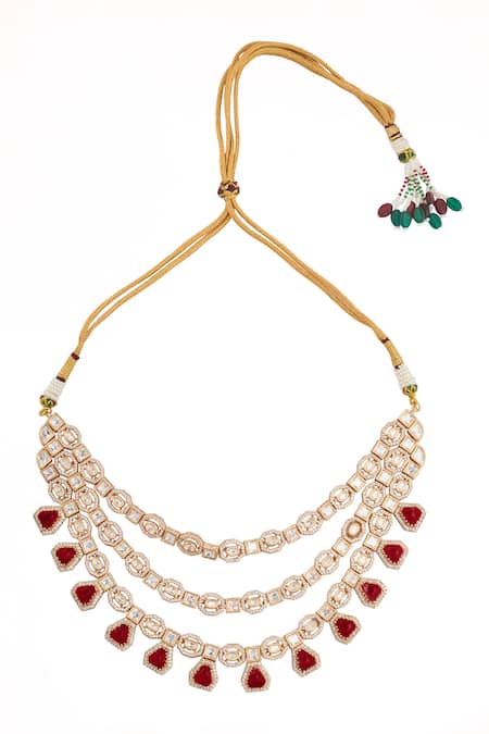 Nazaakat By Samara Singh Red Zari Ruby Kundan Necklace And Earring Set Online at Aza Fashions Nazaakat By Samara Singh_Red Zari Ruby Kundan Necklace And Earring Set _Online_at_Aza_Fashions