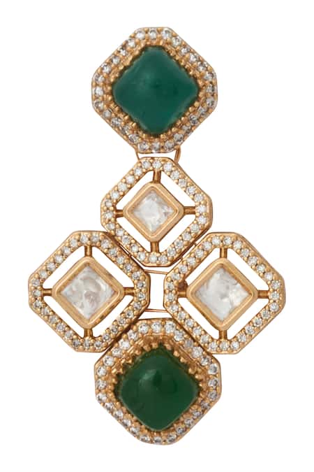 Buy_Nazaakat By Samara Singh_Green Kundan Necklace Set _Online_at_Aza_Fashions