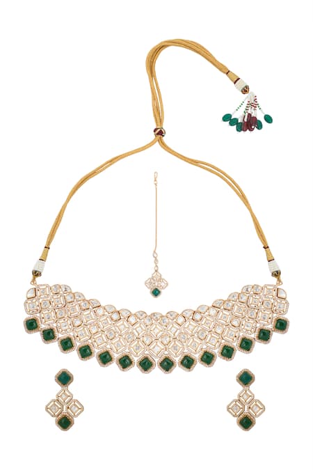 Nazaakat By Samara Singh Kundan Green Necklace Set 