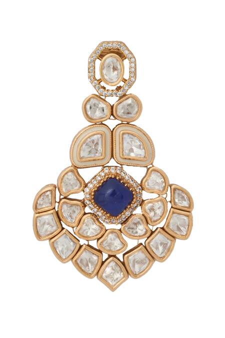 Shop Nazaakat By Samara Singh Blue Zari Kundan Necklace Set Online at Aza Fashions Shop_Nazaakat By Samara Singh_Blue Zari Kundan Necklace Set _Online_at_Aza_Fashions