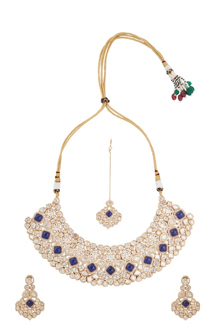 Shop Nazaakat By Samara Singh Blue Zari Kundan Necklace Set at Aza Fashions Shop_Nazaakat By Samara Singh_Blue Zari Kundan Necklace Set _at_Aza_Fashions