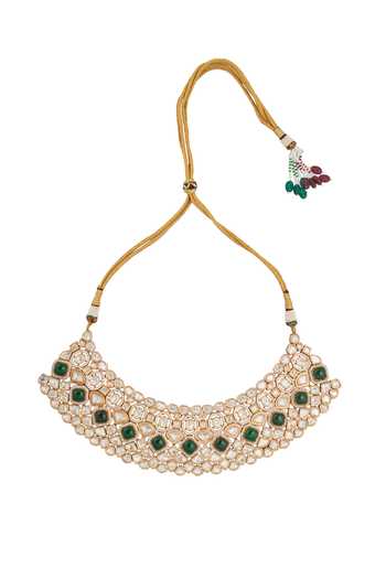 Shop Nazaakat By Samara Singh Green Zari Kundan Jewelry Set Online at Aza Fashions Shop_Nazaakat By Samara Singh_Green Zari Kundan Jewelry Set _Online_at_Aza_Fashions