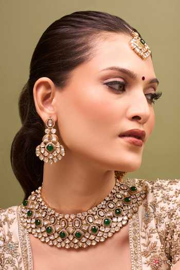 Buy Nazaakat By Samara Singh Green Zari Kundan Jewelry Set at Aza Fashions Buy_Nazaakat By Samara Singh_Green Zari Kundan Jewelry Set _at_Aza_Fashions