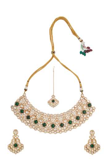 Shop Nazaakat By Samara Singh Green Zari Kundan Jewelry Set at Aza Fashions Shop_Nazaakat By Samara Singh_Green Zari Kundan Jewelry Set _at_Aza_Fashions