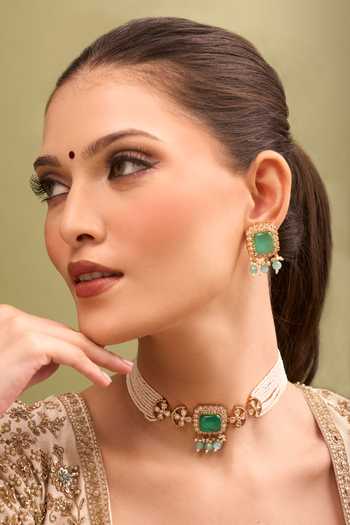Nazaakat By Samara Singh Mint Kundan Necklace & Earring Set 