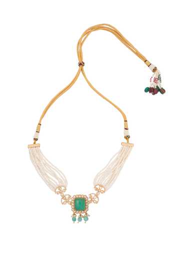 Buy Nazaakat By Samara Singh Mint Zari Kundan Necklace And Earring Set Online at Aza Fashions Buy_Nazaakat By Samara Singh_Mint Zari Kundan Necklace And Earring Set _Online_at_Aza_Fashions
