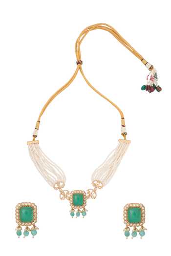 Nazaakat By Samara Singh Mint Kundan Necklace & Earring Set 