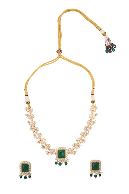 Nazaakat By Samara Singh Kundan Green Necklace & Earring Set 