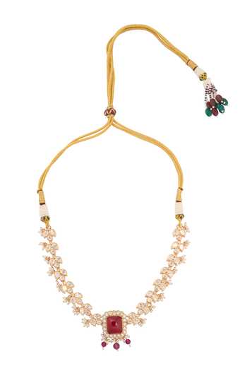 Buy_Nazaakat By Samara Singh_Red Zari Ruby Kundan Necklace And Earring Set _Online_at_Aza_Fashions