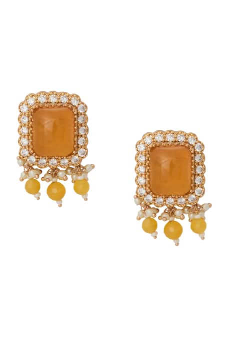 Shop_Nazaakat By Samara Singh_Yellow Zari Kundan Necklace And Earring Set _Online_at_Aza_Fashions