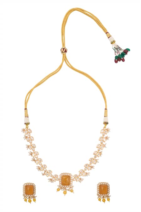 Nazaakat By Samara Singh Kundan Yellow Necklace & Earring Set 