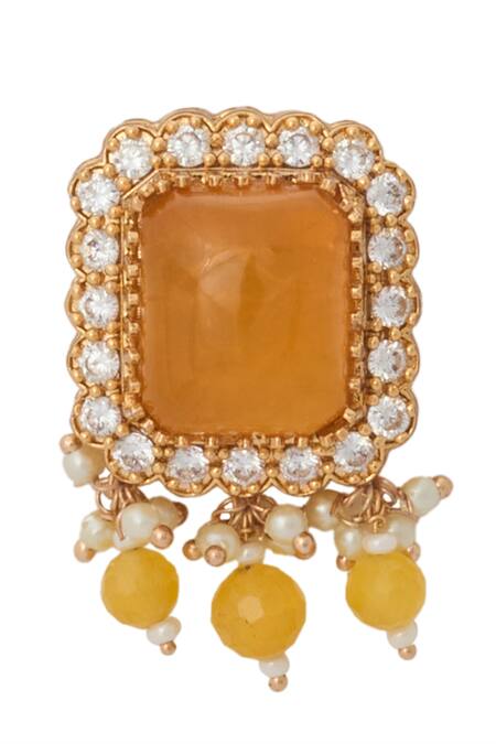 Shop_Nazaakat By Samara Singh_Yellow Zari Kundan Necklace And Earring Set 