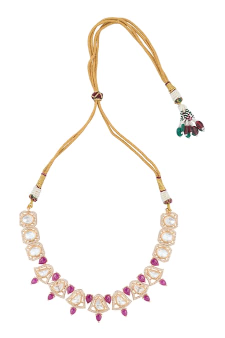 Nazaakat By Samara Singh Pink Zari Kundan Ruby Necklace And Earrings Set Online at Aza Fashions Nazaakat By Samara Singh_Pink Zari Kundan Ruby Necklace And Earrings Set _Online_at_Aza_Fashions