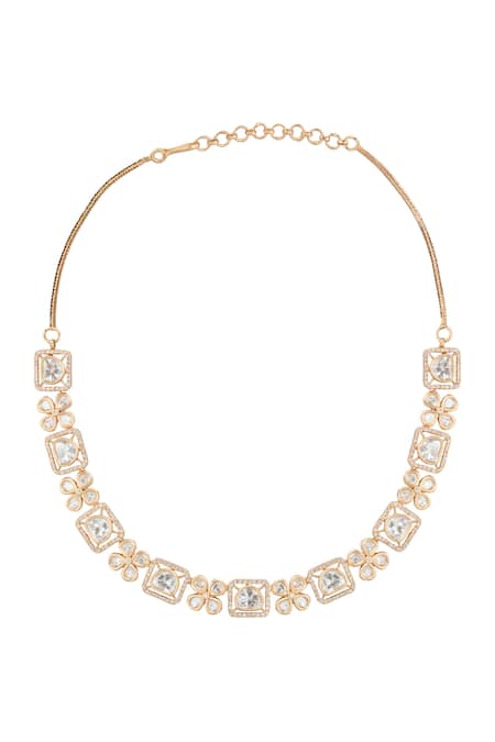 Nazaakat By Samara Singh_White Zari Kundan Brass Necklace And Earring Set _Online_at_Aza_Fashions