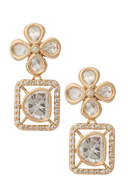 Buy_Nazaakat By Samara Singh_White Zari Kundan Brass Necklace And Earring Set 