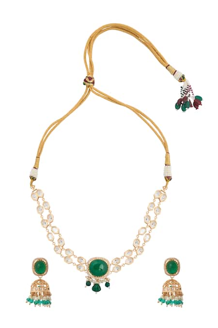 Shop Nazaakat By Samara Singh Green Kundan Necklace And Earring Set at Aza Fashions Shop_Nazaakat By Samara Singh_Green Kundan Necklace And Earring Set _at_Aza_Fashions