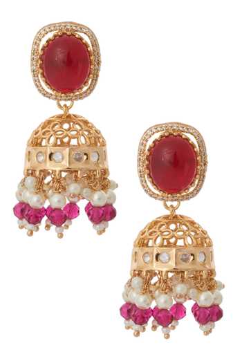 Shop_Nazaakat By Samara Singh_Red Zari Ruby Kundan Necklace And Earring Set _Online_at_Aza_Fashions