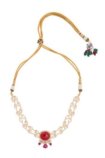 Nazaakat By Samara Singh_Red Zari Ruby Kundan Necklace And Earring Set _at_Aza_Fashions