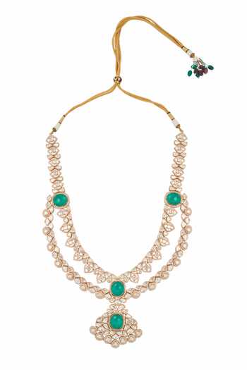 Shop_Nazaakat By Samara Singh_Mint Zari Green Kundan Necklace And Earring Set _Online_at_Aza_Fashions