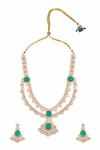 Nazaakat By Samara Singh Mint Green Kundan Necklace & Earring Set 