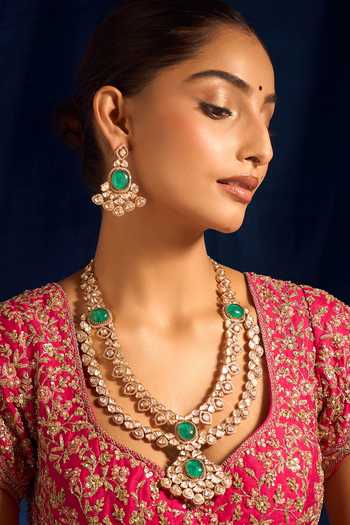 Buy_Nazaakat By Samara Singh_Mint Zari Green Kundan Necklace And Earring Set 