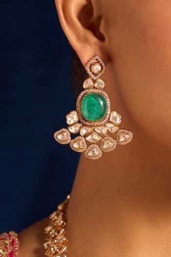 Shop_Nazaakat By Samara Singh_Mint Zari Green Kundan Necklace And Earring Set 