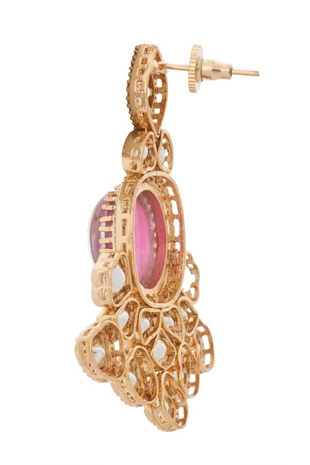 Nazaakat By Samara Singh_Pink Rani Kundan Necklace And Earring Set _Online_at_Aza_Fashions