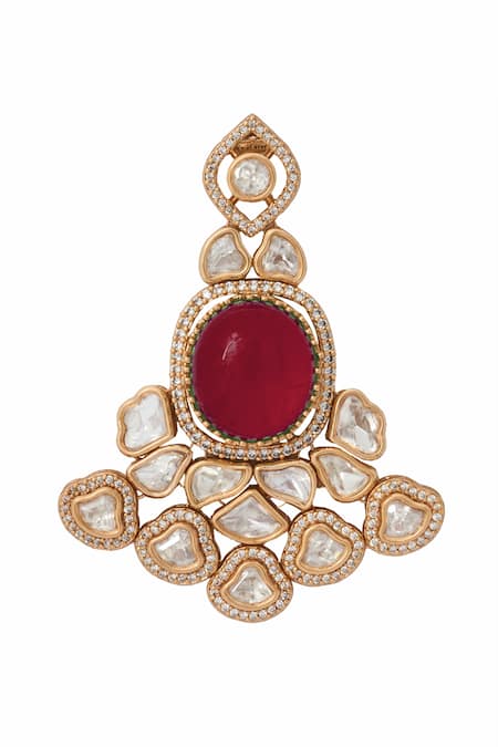 Nazaakat By Samara Singh_Pink Rani Kundan Necklace And Earring Set _at_Aza_Fashions