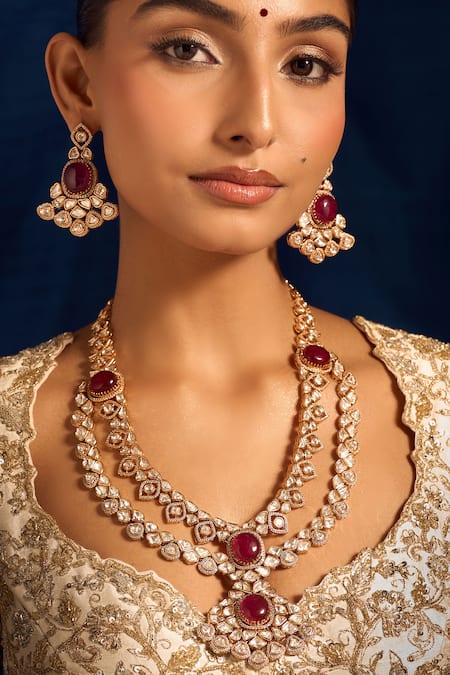 Nazaakat By Samara Singh Rani Kundan Necklace & Earring Set 