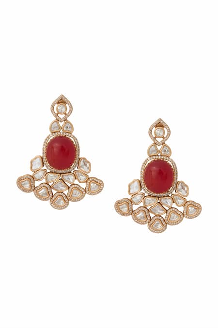 Nazaakat By Samara Singh_Red Zari Ruby Kundan Necklace And Earring Set _Online_at_Aza_Fashions