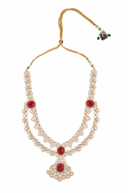 Buy_Nazaakat By Samara Singh_Red Zari Ruby Kundan Necklace And Earring Set _Online_at_Aza_Fashions