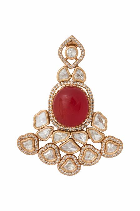 Shop_Nazaakat By Samara Singh_Red Zari Ruby Kundan Necklace And Earring Set _Online_at_Aza_Fashions