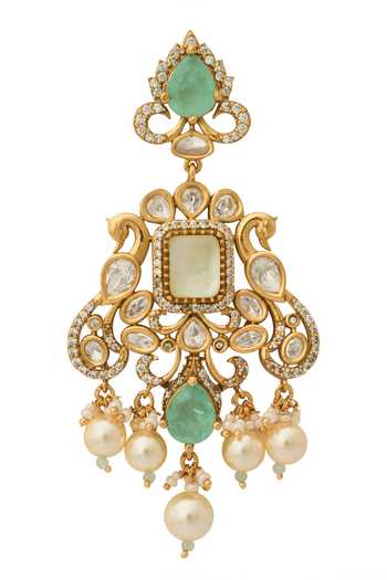 Nazaakat By Samara Singh Blue Mint Green Kundan Earrings at Aza Fashions Nazaakat By Samara Singh_Blue Mint Green Kundan Earrings _at_Aza_Fashions