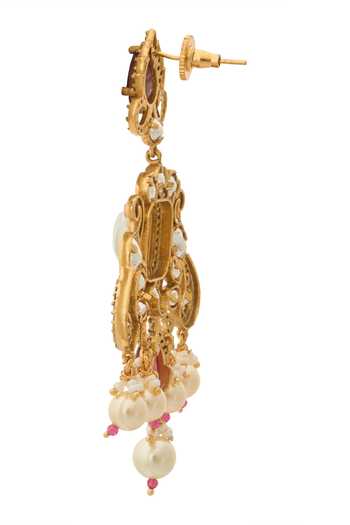 Nazaakat By Samara Singh_Red Zari Ruby Kundan Earrings _Online_at_Aza_Fashions