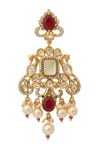 Shop_Nazaakat By Samara Singh_Red Zari Ruby Kundan Earrings _Online_at_Aza_Fashions