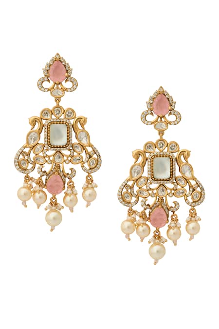 Nazaakat By Samara Singh Kundan Pink Brass Earrings 