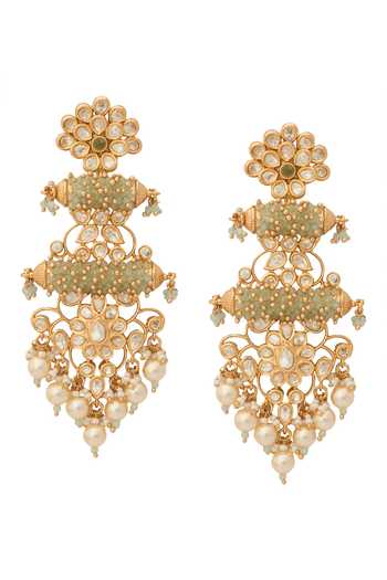 Nazaakat By Samara Singh Kundan Mint Green Earrings 