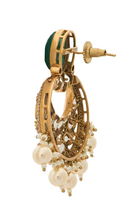 Nazaakat By Samara Singh_Green Zari Kundan Brass Earrings _Online_at_Aza_Fashions