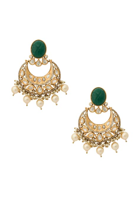 Nazaakat By Samara Singh Kundan Green Brass Earrings 