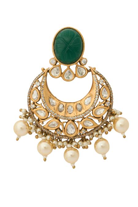 Buy_Nazaakat By Samara Singh_Green Zari Kundan Brass Earrings _Online_at_Aza_Fashions