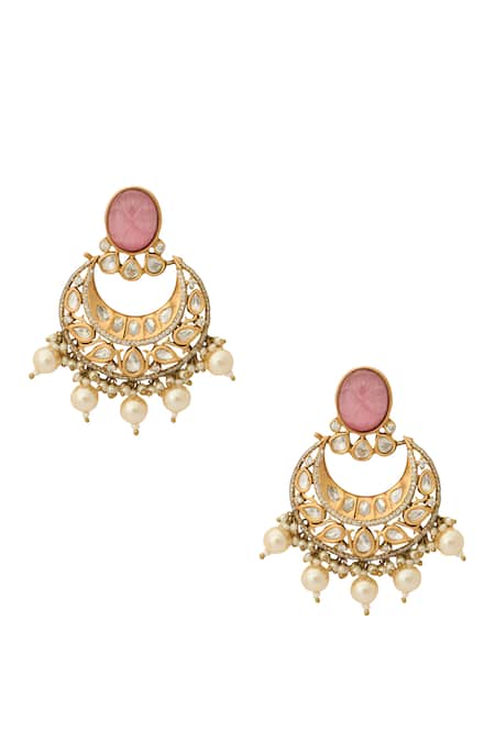 Nazaakat By Samara Singh Kundan Pink Brass Earrings 