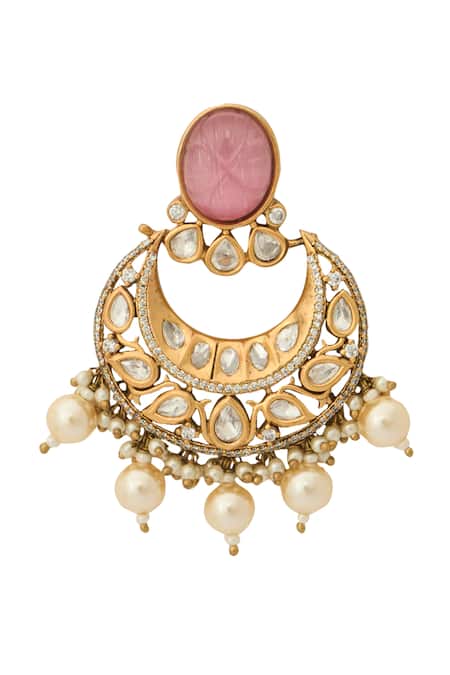 Buy_Nazaakat By Samara Singh_Pink Zari Kundan Brass Earrings _Online_at_Aza_Fashions