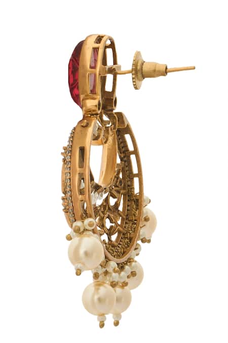 Nazaakat By Samara Singh_Pink Pearls Kundan Ruby Earrings _Online_at_Aza_Fashions