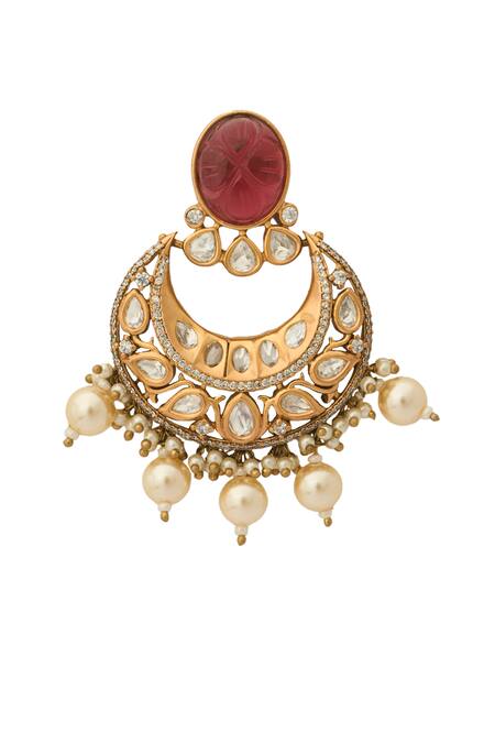 Buy_Nazaakat By Samara Singh_Pink Pearls Kundan Ruby Earrings _Online_at_Aza_Fashions