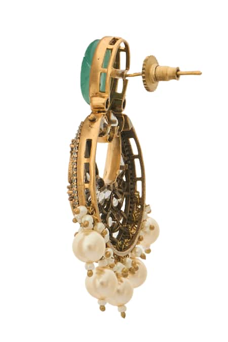 Nazaakat By Samara Singh_Mint Zari Kundan Green Earrings _Online_at_Aza_Fashions