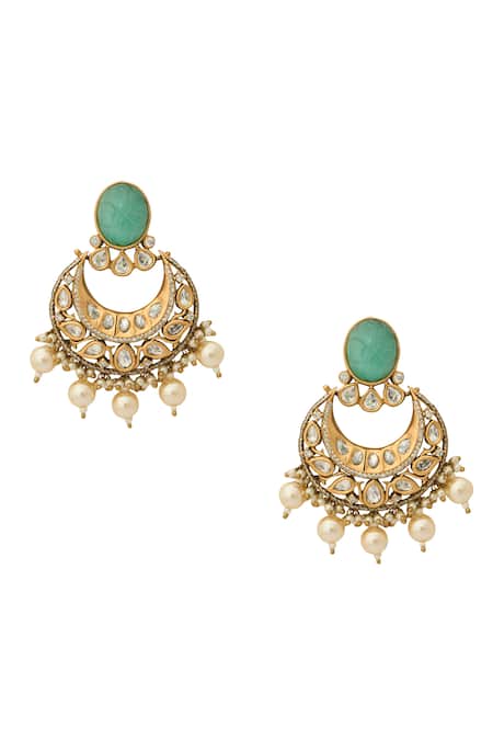 Nazaakat By Samara Singh Kundan Mint Green Earrings 